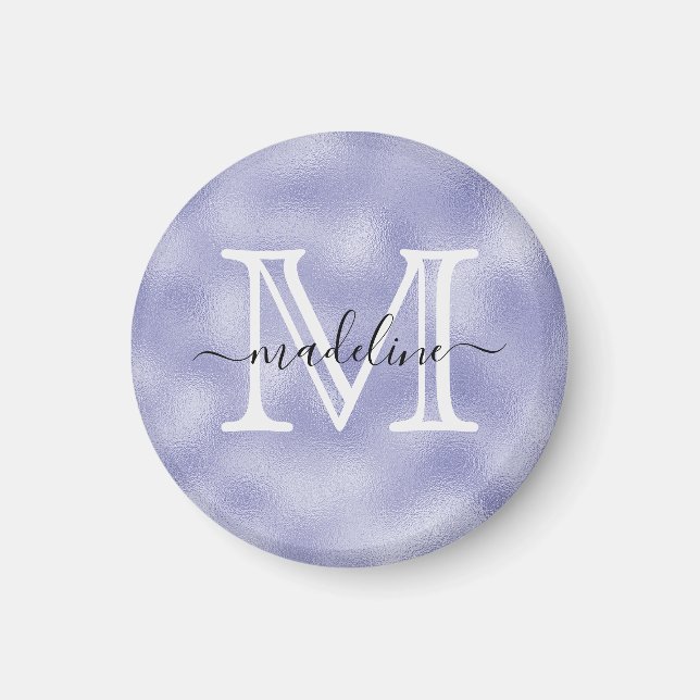 Moderne Script Lila Foil Monogram Kitchen Magnet (Vorne)