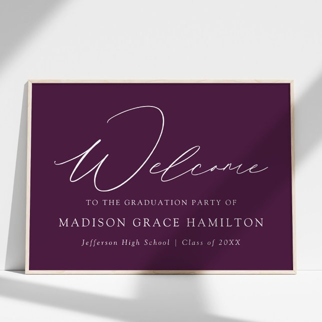 Moderne Script Lila Welcome Graduation Party Poster (Von Creator hochgeladen)