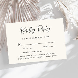 Moderne Script-Menü-Auswahl Cream Wedding RSVP-Kar RSVP Karte