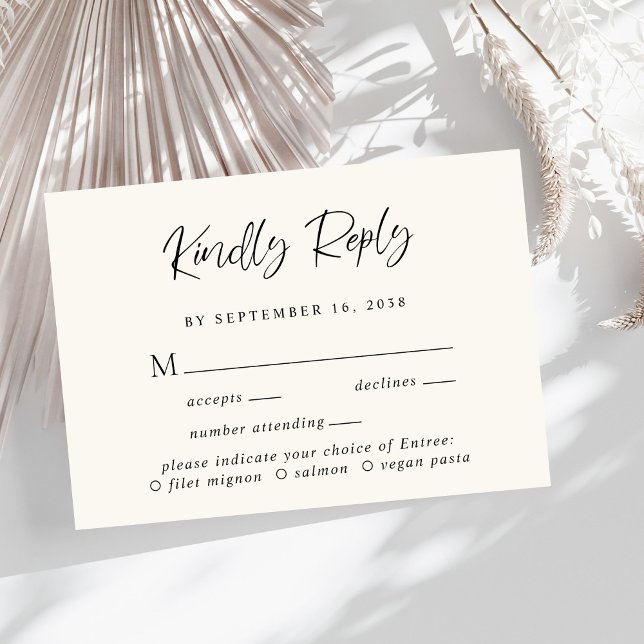 Moderne Script-Menü-Auswahl Cream Wedding RSVP-Kar RSVP Karte (Von Creator hochgeladen)