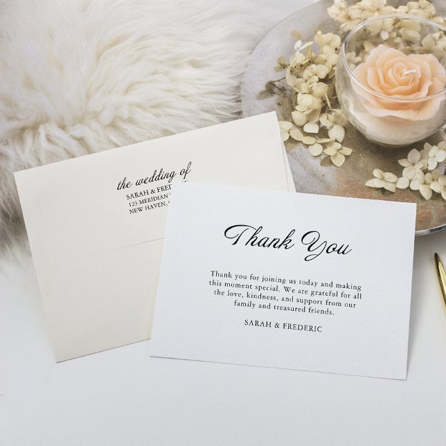 Moderne Script Minimal Calligraphy White Wedding Dankeskarte (Von Creator hochgeladen)