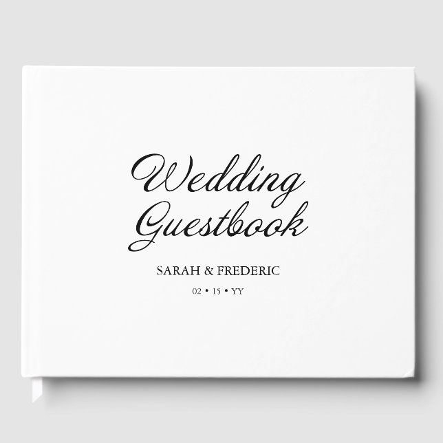Moderne Script Minimal Calligraphy White Wedding Gästebuch (Vorderseite)