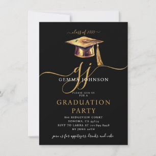 Moderne Script Minimal Graduation Party Gold Black Einladung