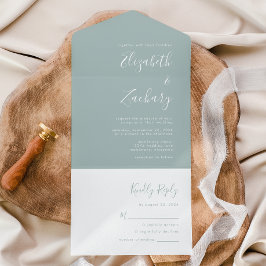 Moderne Script Minimal Sea Glass Hochzeit All In One Einladung