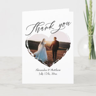 Moderne Script Minimalistisch Heart Foto Wedding Dankeskarte