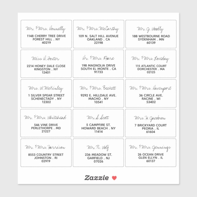 Moderne Script-Minimalistische Hochzeitgastadresse Aufkleber (Blatt)