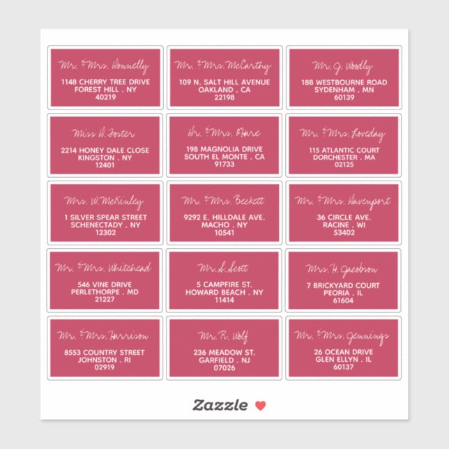 Moderne Script-Minimalistische Hochzeitgastadresse Aufkleber (Blatt)