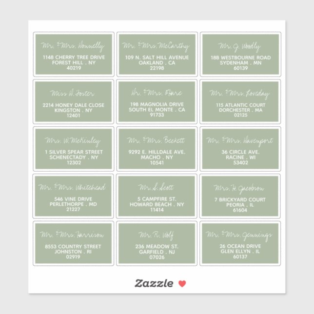 Moderne Script-Minimalistische Hochzeitgastadresse Aufkleber (Blatt)