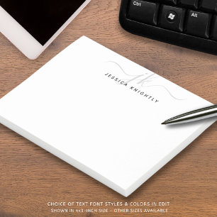 Moderne Script Monogram Initials Silver Gray Post-it Klebezettel
