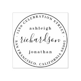 Moderne Script Name Round Wedding Rücksendeadresse Gummistempel