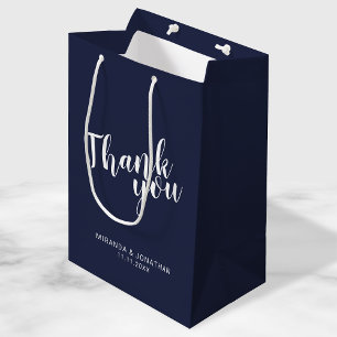 Moderne Script Navy Blue Gastgeschenk Hochzeit Mittlere Geschenktüte