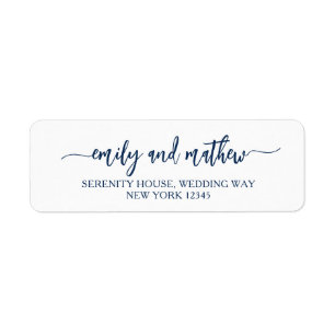 Moderne Script Navy Blue Rücksendeadressen-Aufkleb