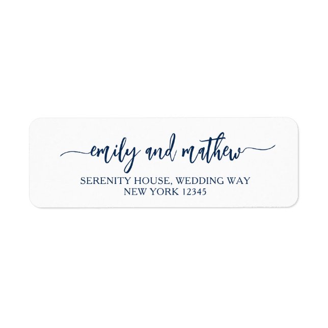Moderne Script Navy Blue Rücksendeadressen-Aufkleb (Vorne)