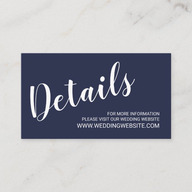 Moderne Script Navy Blue Wedding Website Card Begleitkarte (Vorderseite)