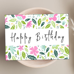 Moderne Script Pastel Floral Elegant Happy Birthda Karte