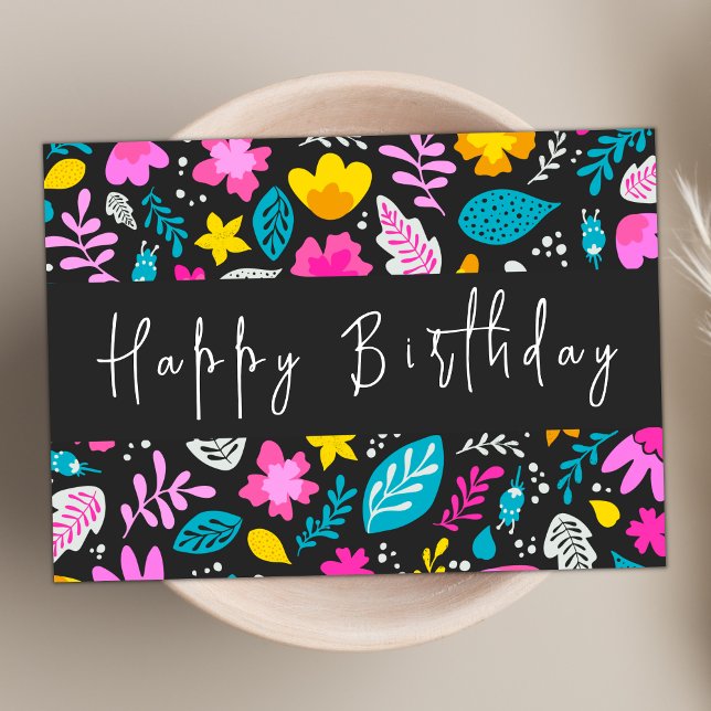 Moderne Script Pastel Wildblume Happy Birthday Karte (Von Creator hochgeladen)
