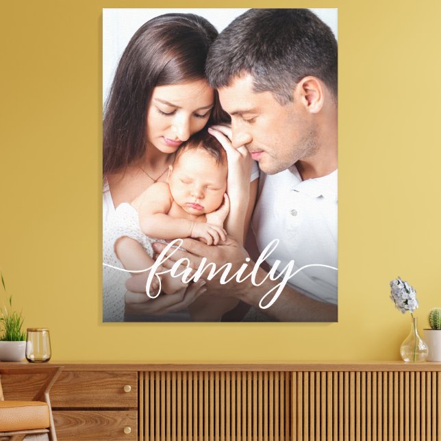 Moderne Script Personalisiert Family Foto Leinwand (Insitu (Wohnzimmer))
