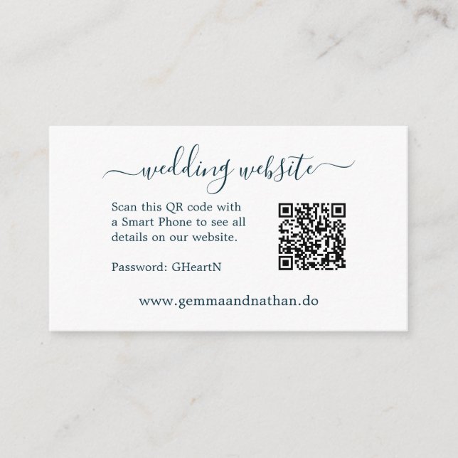 Moderne Script QR Code Aquamarin Small Wedding Web Begleitkarte (Vorderseite)