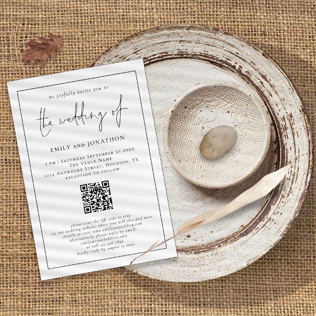Moderne Script QR Code Line Hochzeit Einladung (Von Creator hochgeladen)
