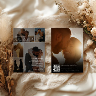Moderne Script Qr-Code-Namen 6-Foto-Grid-Hochzeit Einladung