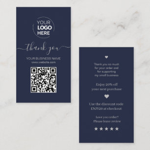 Moderne Script QR Code Navy Order Vielen Dank Visitenkarte