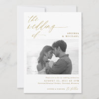 Moderne Script Romantic Foto Gold Wedding