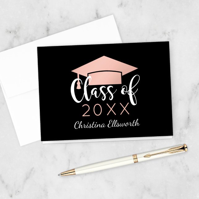 Moderne Script-Rose Gold 2023 Custom Abschluss Dankeskarte (Von Creator hochgeladen)