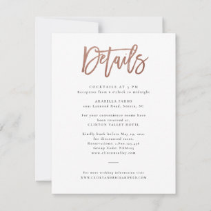 Moderne Script Rose Gold Wedding Details Card Einladung
