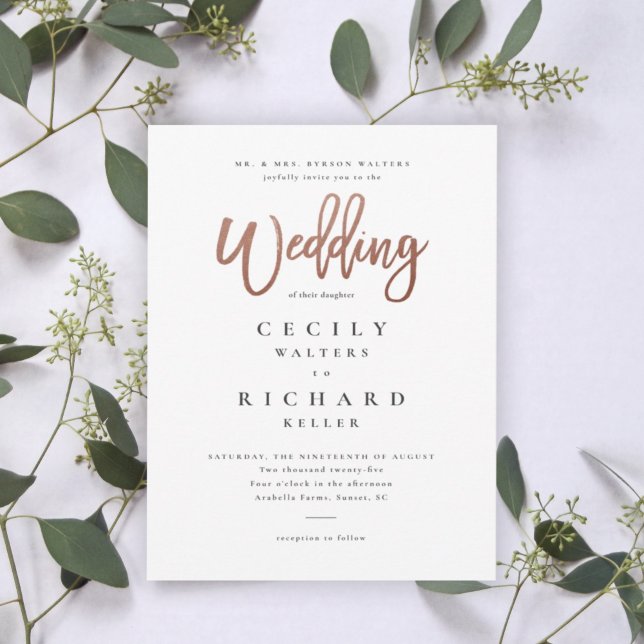 Moderne Script Rose Gold Wedding Einladung (Von Creator hochgeladen)