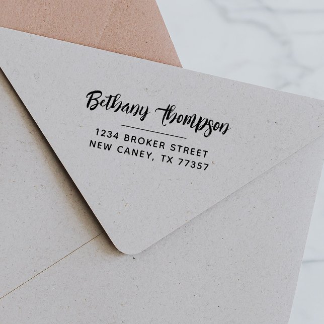 Moderne Script-Rücksendeadresse Selbstfarbige Brie Permastempel (Von Creator hochgeladen)