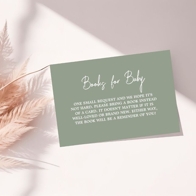Moderne Script Sage Gree Baby Shower Buchanfrage Begleitkarte (Von Creator hochgeladen)