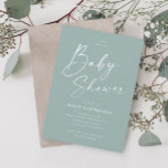 Moderne Script Sage Green Baby Dusche Einladung<br><div class="desc">Moderne Script Sage Green Baby Dusche Einladung. Klicken Sie auf die Schaltfläche Personalisieren,  um dieses Design mit Ihren Details anzupassen.</div>