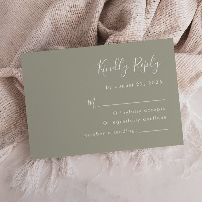 Moderne Script Sage Green Wedding RSVP Karte (Von Creator hochgeladen)