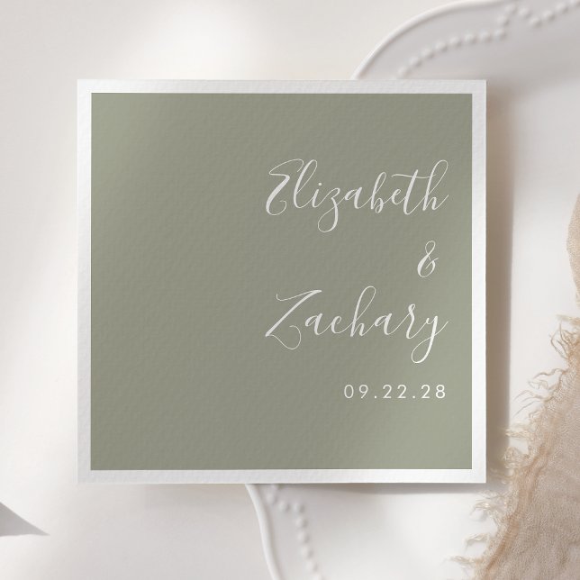 Moderne Script Sage Green Wedding Serviette (Von Creator hochgeladen)