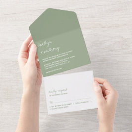 Moderne Script Sage Grüne Minimalistische Hochzeit All In One Einladung