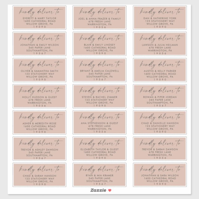 Moderne Script Salmon Wedding Guest Address Labels (Blatt)