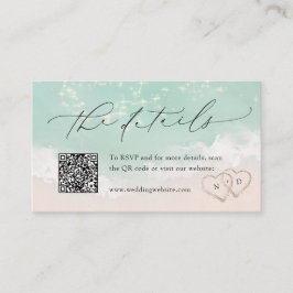 Moderne Script Sand Hearts Beach Hochzeitdetails Platzkarte