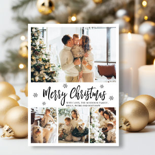 Moderne Script Snowflake 4 Foto Collage Weihnachte Feiertagskarte