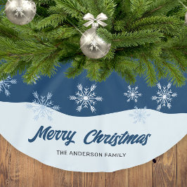 Moderne Script Snowflakes Dark Blue Weihnachten Polyester Weihnachtsbaumdecke