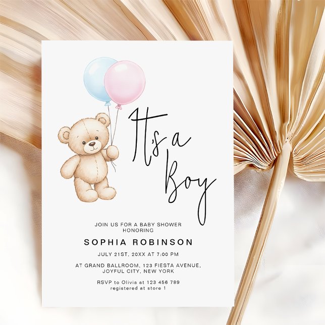 Moderne Script Teddy Bear Boy Baby Dusche Einladung (Von Creator hochgeladen)
