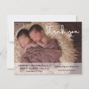Moderne Script Twins Foto Babydusche Danke