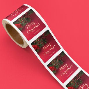 Moderne Script Typografie Red Frohe Weihnachten Quadratischer Aufkleber
