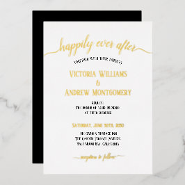 Moderne Script Typografy Black Gold Wedding Folieneinladung
