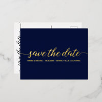 Moderne Script Typografy Blue Gold Wedding