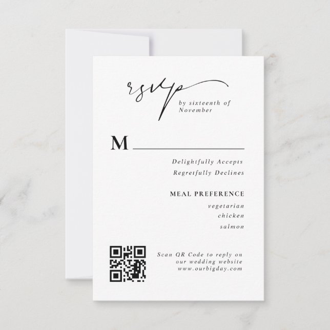 Moderne Script UAWG QR Code Wedding Response Card RSVP Karte (Vorderseite)