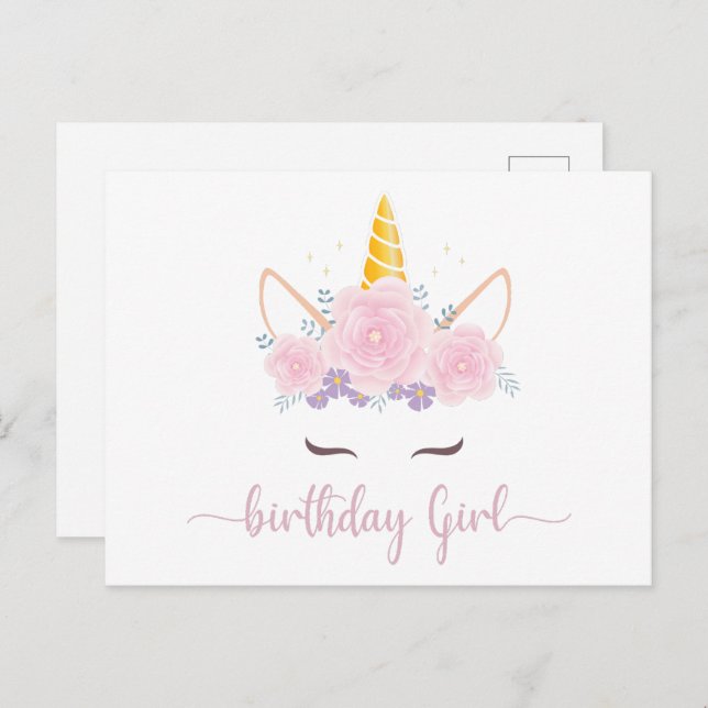 Moderne Script Unicon Birthday Girl Postkarte (Vorne/Hinten)