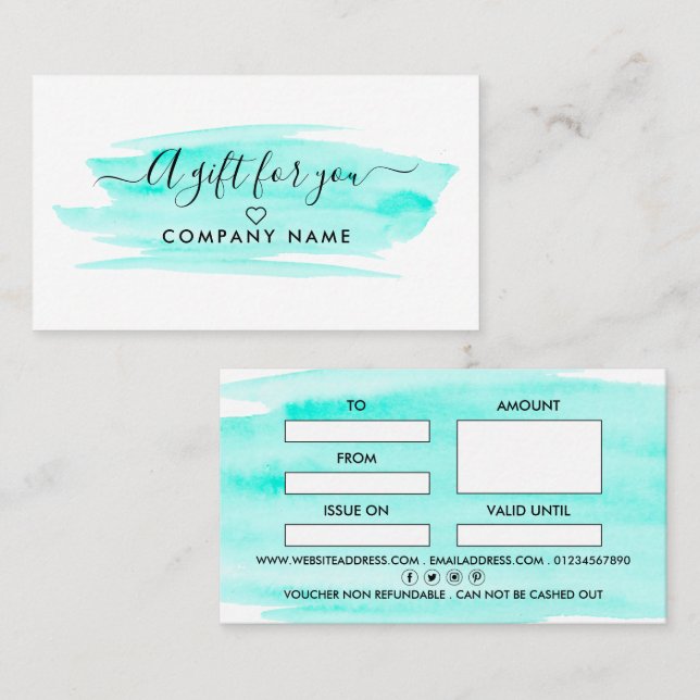 Moderne Script Watercolor Pinselstrich Geschenkkar Visitenkarte (Vorne/Hinten)
