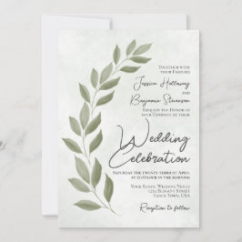 Moderne Script Watercolor Sage Grüne Hochzeit Einladung
