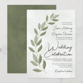 Moderne Script Watercolor Sage Grüne Hochzeit Einladung