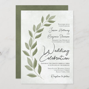 Moderne Script Watercolor Sage Grüne Hochzeit Einladung